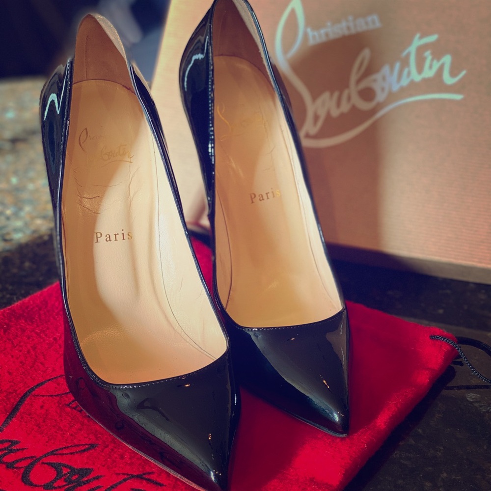 Christian Louboutin Black Patent Leather Pointed-Toe Pumps
